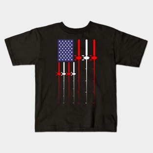 Patriotic Fishing T Shirt American USA Flag Fishing Pole Kids T-Shirt